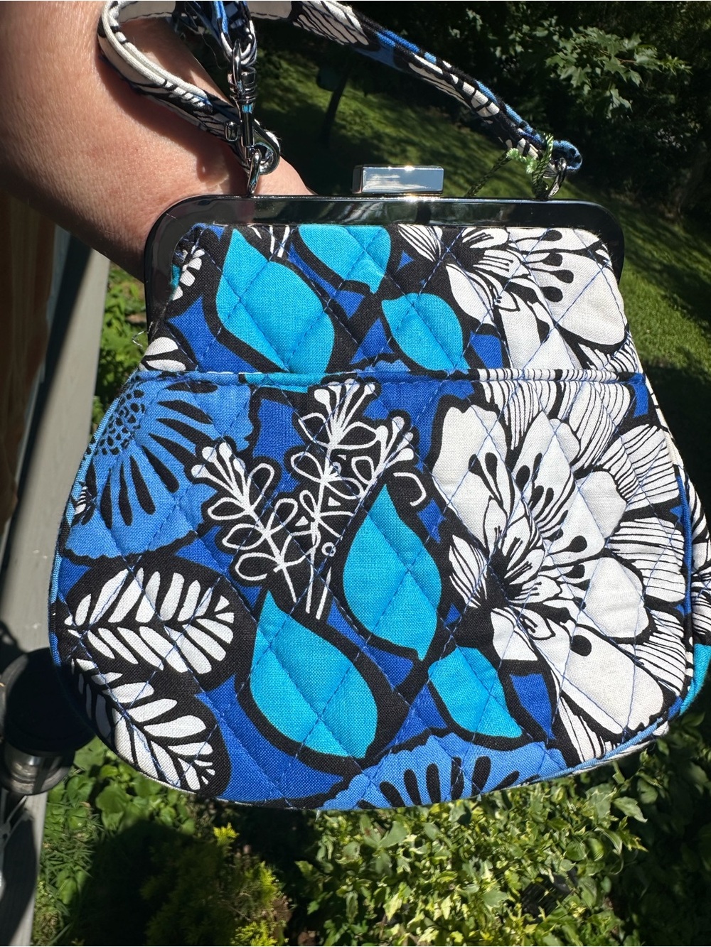 Vera Bradley Blue & White Floral Quilted Mini Frame-Top Crossbody